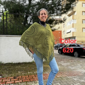 Crochet Ponchos, Oversize sweater, Lightweight Sweater, Winter Women's Crochet Sweater, Boho Poncho, Gift For Her, Hand Knit Tasseled Poncho