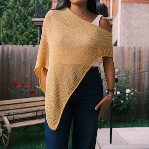 dandelion drift poncho / hand knit poncho / perfect summer poncho / sheer cover up / loose knit / cotton knit / yellow poncho
