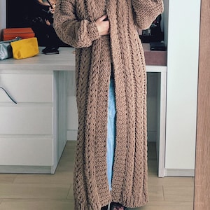 Large knit floor length cardigan, hand made, sweater