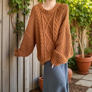 Cable Knitted Wool Sweater : Oversized Grandpa Style Colourful Pullover Jumper