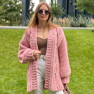 Chunky Knit Cardigan – Oversized Knit Sweater Women – Warm Boho Style – Knitted Outfit – Gift for Her – Soft Cozy Knitwear –Hand Knit Chunky