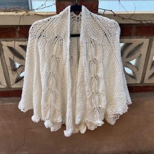 Bridal shawl /poncho "Rose" elegant style  Hand knit Top length 56"; Center height 30". Ready to ship