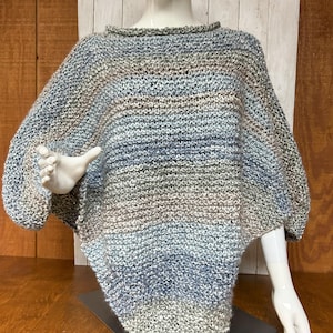 Hand Knit Women's Poncho: Knit in warm and soft yarn - Beachside Stripes color. Easy machine care and soft, warm yarn. S-XL